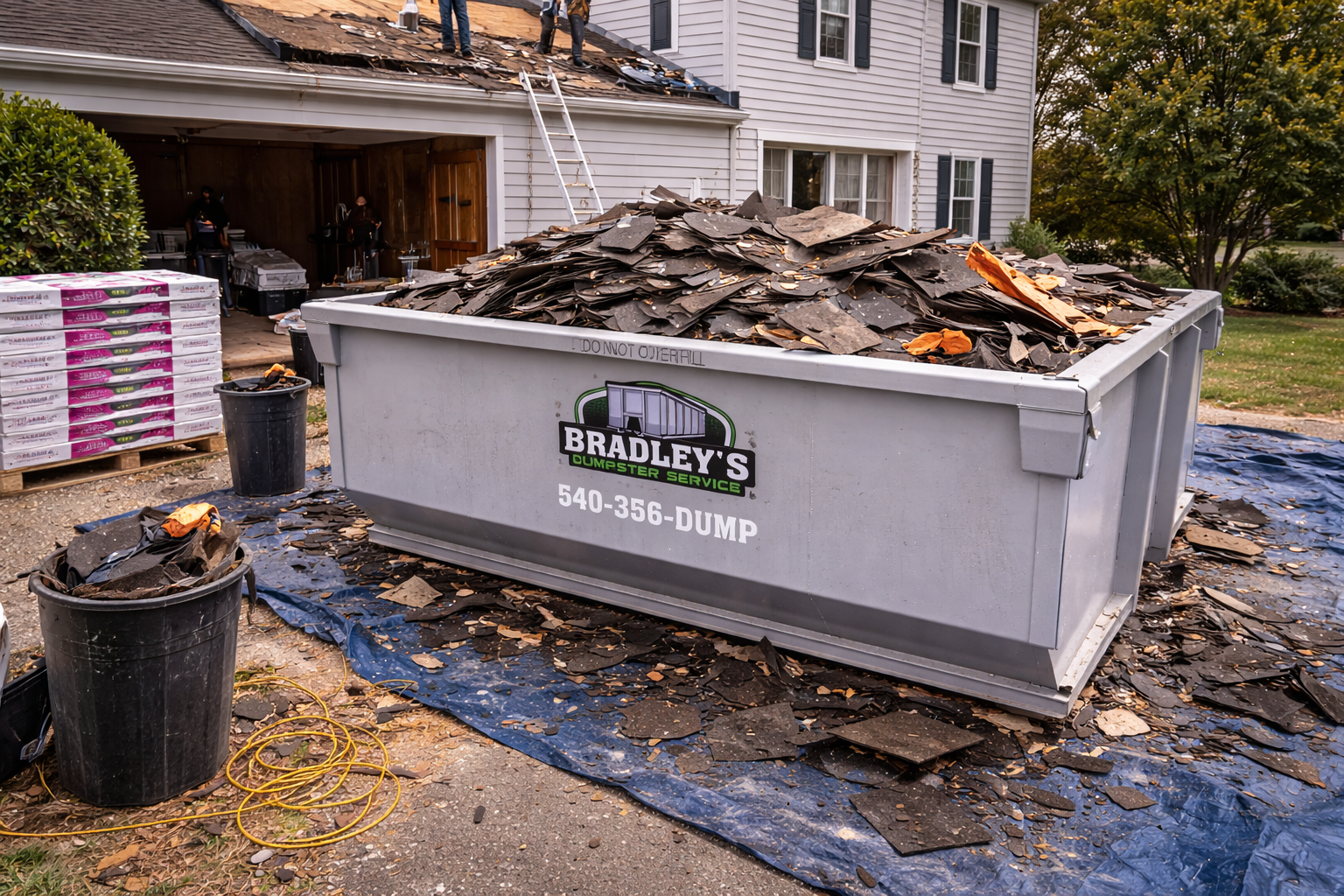 Overfilled dumpster — do not fill above the rim