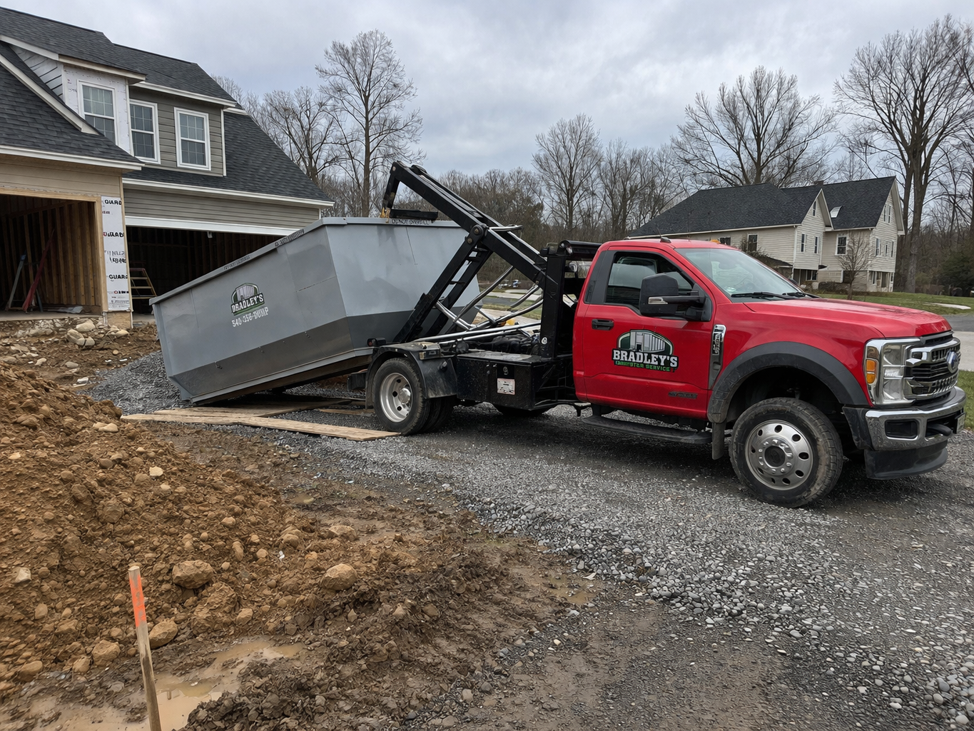 Bradley's Dumpster Service roll-off delivery process in Waynesboro Virginia